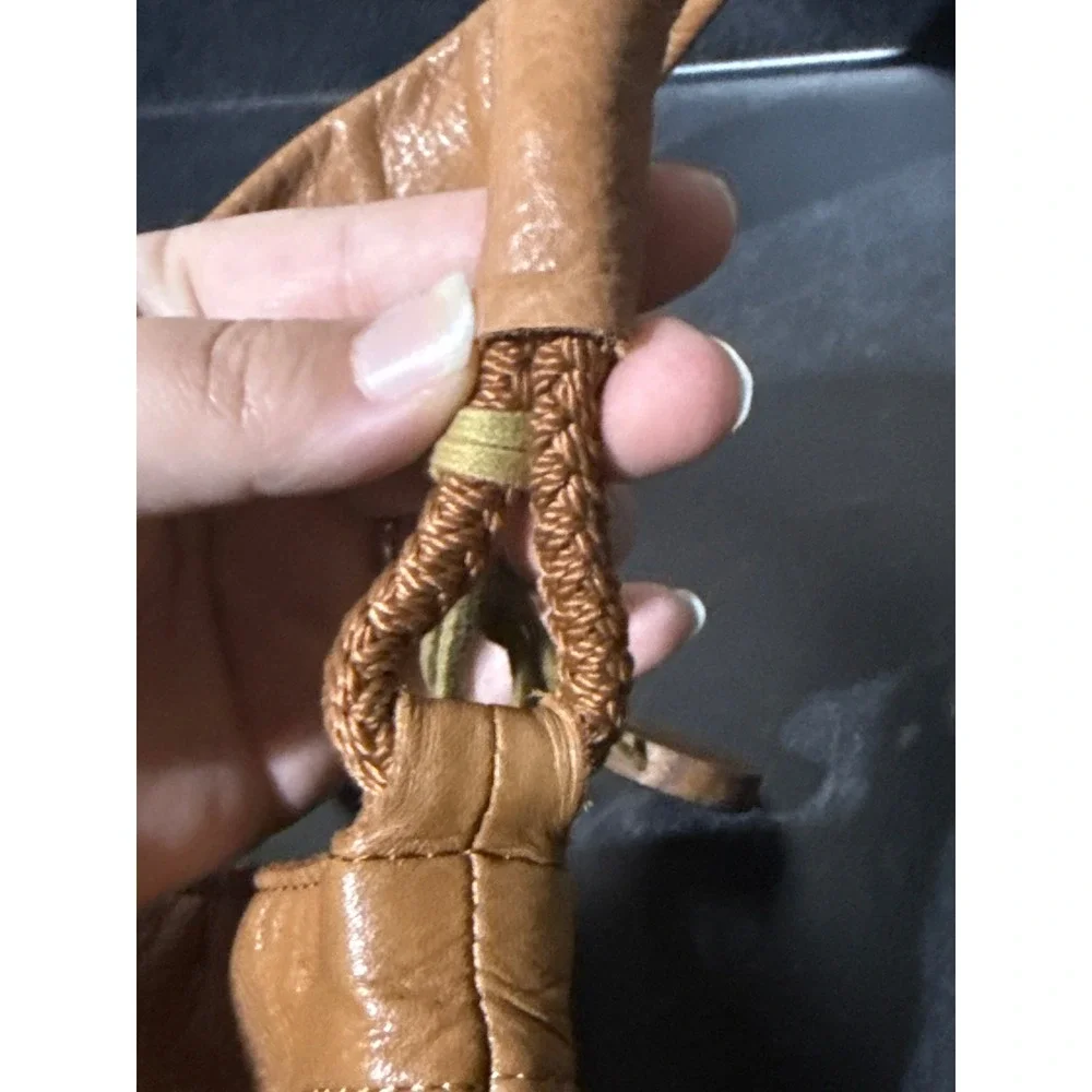 The Sak Tan Leather Fernwood Hobo Shoulder Bag Whipstitch Braided Strap Cognac